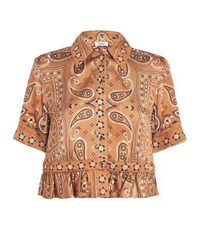 Sandro Paris Bandana-print Cropped Shirt In Brown