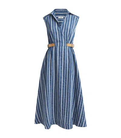 Sandro Paris Belted Stripe Midi Shirt Dress In Blue