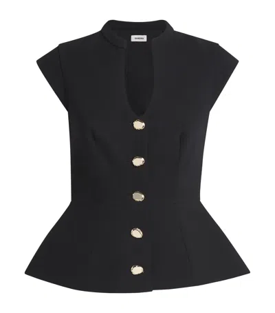 Sandro Paris Button-up Peplum Top In Black