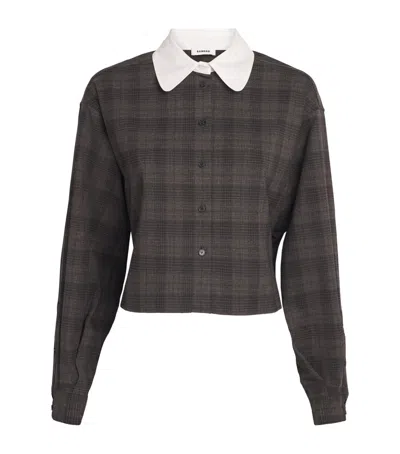 Sandro Paris Check Contrast-collar Shirt In Gray