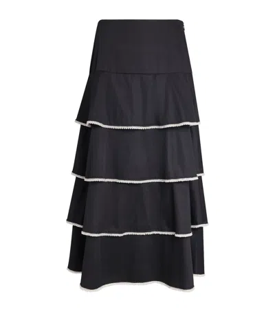 Sandro Paris Cotton Embellished Maxi Skirt In Black