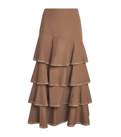 Sandro Paris Cotton Embellished Maxi Skirt In Brown