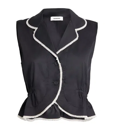 Sandro Paris Cotton Embellished Shirt In Black