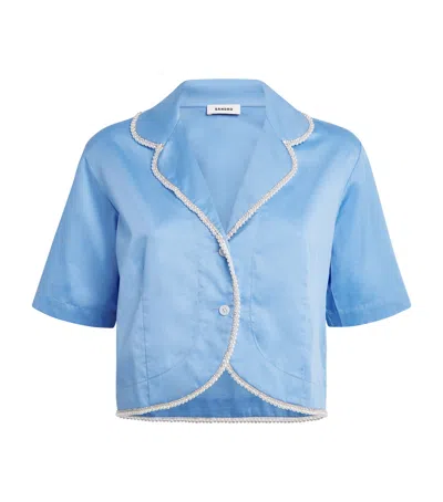 Sandro Paris Cotton Embellished Shirt In Blue