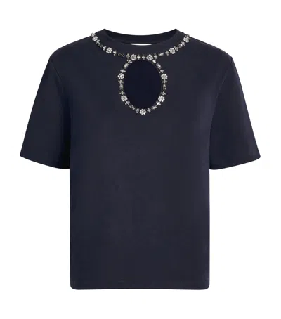 Sandro Paris Cotton Embellished T-shirt In Blue