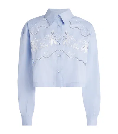Sandro Paris Cotton Embroidered Open-work Shirt In Blue