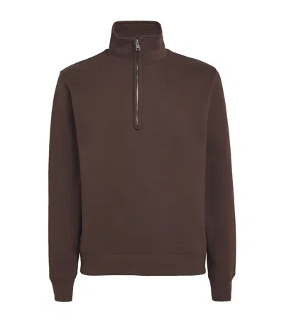 Sandro Paris Cotton Half-zip Sweater In Brown