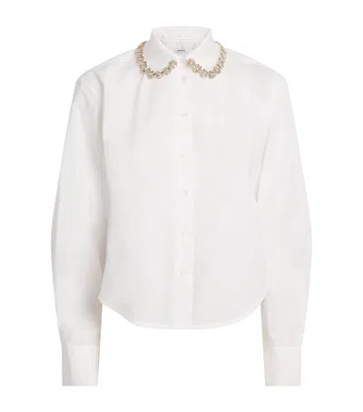 Sandro Paris Cotton Jewel-collar Shirt In Neutral