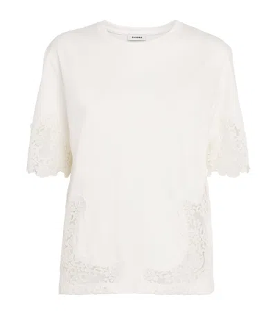 Sandro Paris Cotton Lace T-shirt In Beige