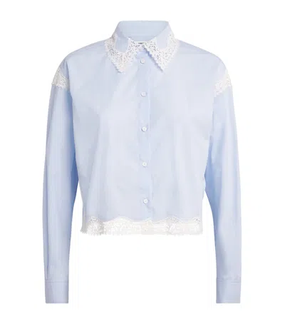 Sandro Paris Cotton Lace-trim Shirt In Blue