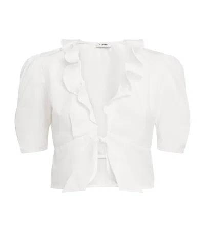 Sandro Paris Cotton Ruffle Blouse In Beige