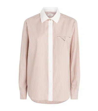 Sandro Paris Cotton Stripe Contrast-collar Shirt In Neutral