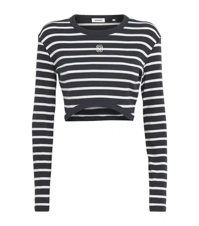 Sandro Paris Cotton Stripe Crop Top In Black