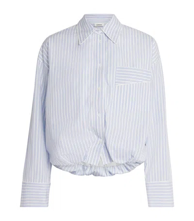 Sandro Paris Cotton Stripe Cropped Shirt In Blue
