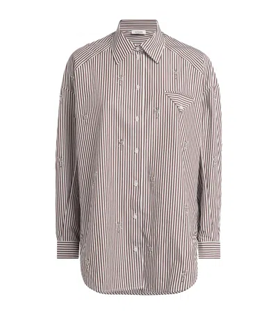Sandro Paris Cotton Stripe Embellished Shirt In Brown