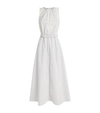 Sandro Paris Cotton Stripe Embroidered Midi Dress In Blue