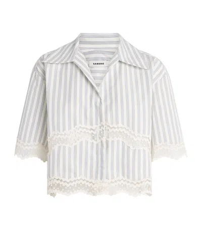 Sandro Paris Cotton Stripe Embroidered Shirt In Blue