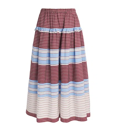 Sandro Paris Cotton Stripe Maxi Skirt In Red