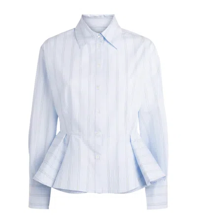 Sandro Paris Cotton Stripe Peplum Shirt In Blue