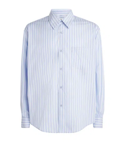 Sandro Flared Fit Stripe Cotton Shirt In Blue
