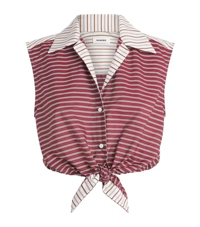 Sandro Paris Cotton Stripe Tie Shirt In Red