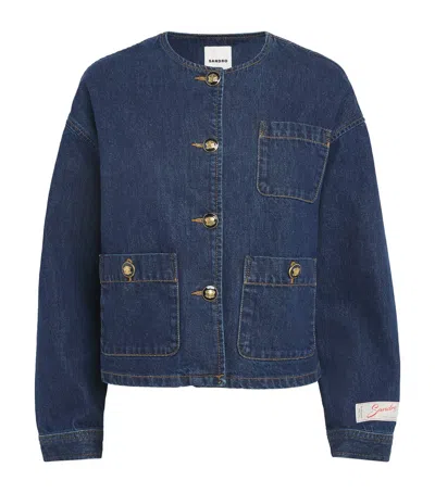 Sandro Paris Crest-button Denim Jacket In Blue