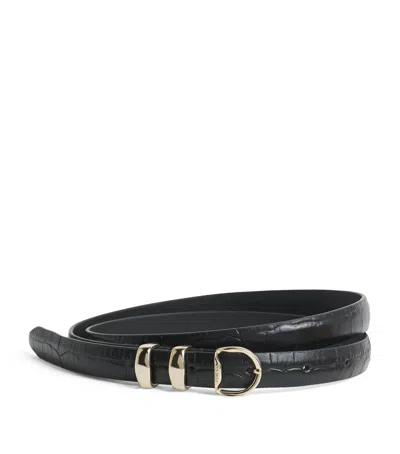 Sandro Paris Croc-embossed Leather Buckle Belt In Black