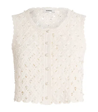 Sandro Paris Crochet Embellished Top In Neutral