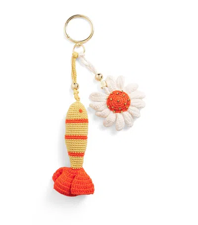 Sandro Paris Crochet Fish Keyring In Beige