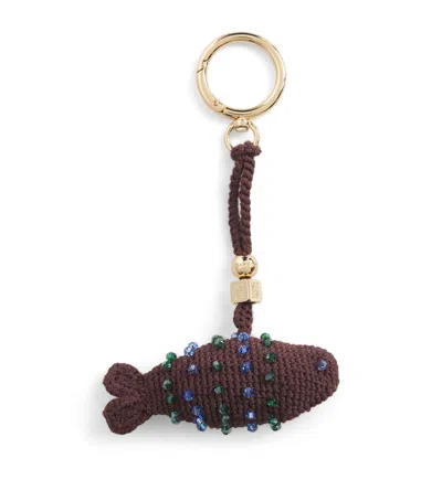 Sandro Paris Crochet Fish Keyring In Brown