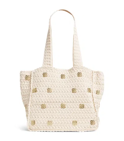 Sandro Paris Crochet Logo Shoulder Bag In Beige