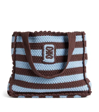 Sandro Paris Crochet Stripe Tote Bag In Blue