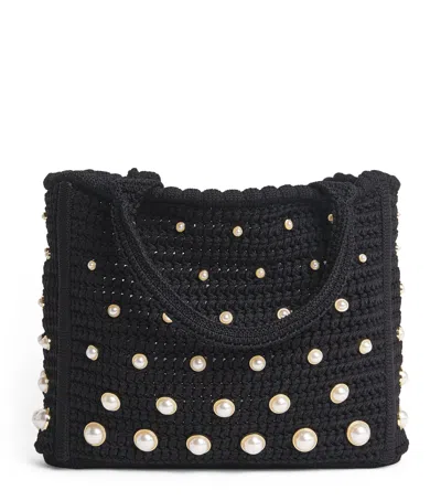 Sandro Paris Crochet Studded Top-handle Bag In Black
