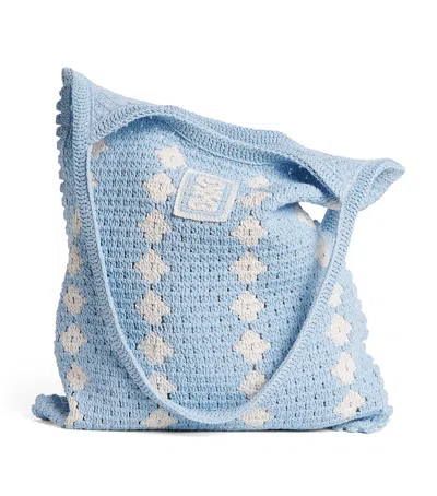 Sandro Paris Crochet Tote Bag In Blue