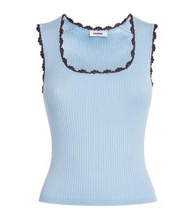 Sandro Paris Crochet-trim Tank Top In Blue