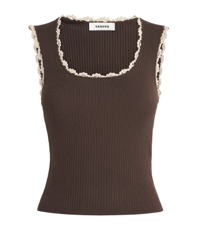 Sandro Paris Crochet-trim Tank Top In Brown