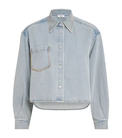 Sandro Paris Denim Embellished Shirt In Blue