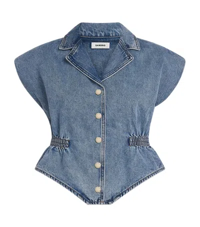 Sandro Paris Denim Sleeveless Top In Blue