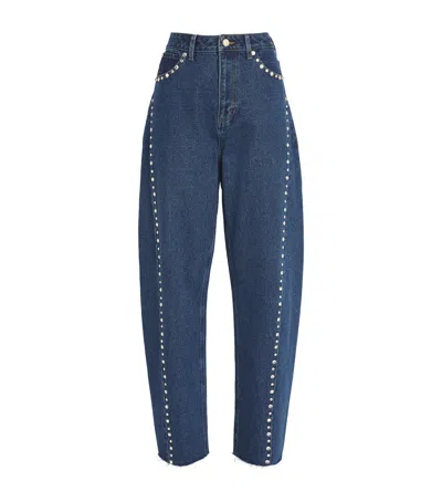 Sandro Paris Embellished Barrel Jeans In Blue