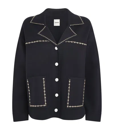 Sandro Paris Embellished Blazer-collar Cardigan In Blue