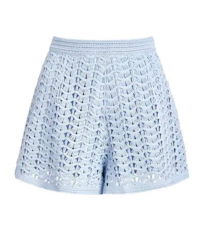 Sandro Paris Embellished Crochet Shorts In Blue
