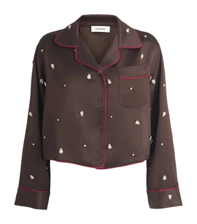 Sandro Paris Embellished Pyjama-style Shirt In Brown