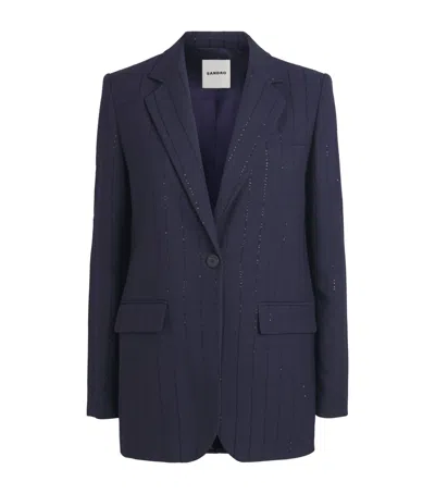 Sandro Paris Embellished Stripe Blazer In Blue