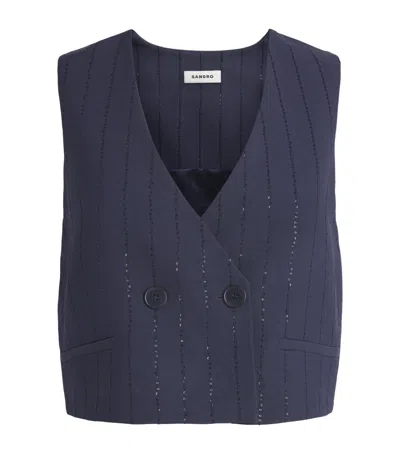 Sandro Paris Embellished Stripe Waistcoat In Blue