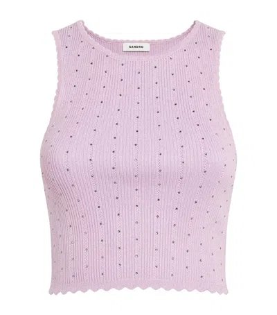 Sandro Paris Embellished-knit Tank Top In Purple