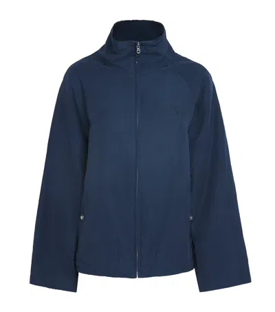 Sandro Paris Embroidered Logo Funnel-neck Jacket In Blue
