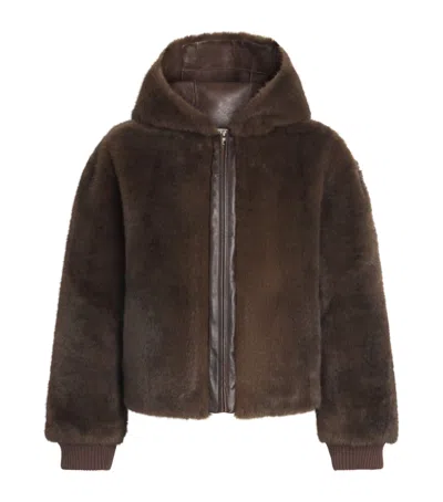 Sandro Paris Faux-shearling Hooded Jacket In Brown