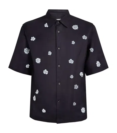 Sandro Paris Flocked Floral Short-sleeve Shirt In Blue