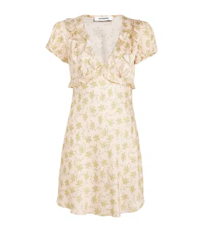 Sandro Paris Floral Print Ruffle-detail Mini Dress In Pink
