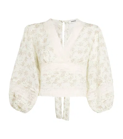 Sandro Paris Floral Tie-back Blouse In Pink